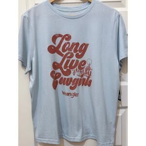Wrangler Long Live Cowgirls Graphic T-Shirt in Light Blue, Women's Size XL